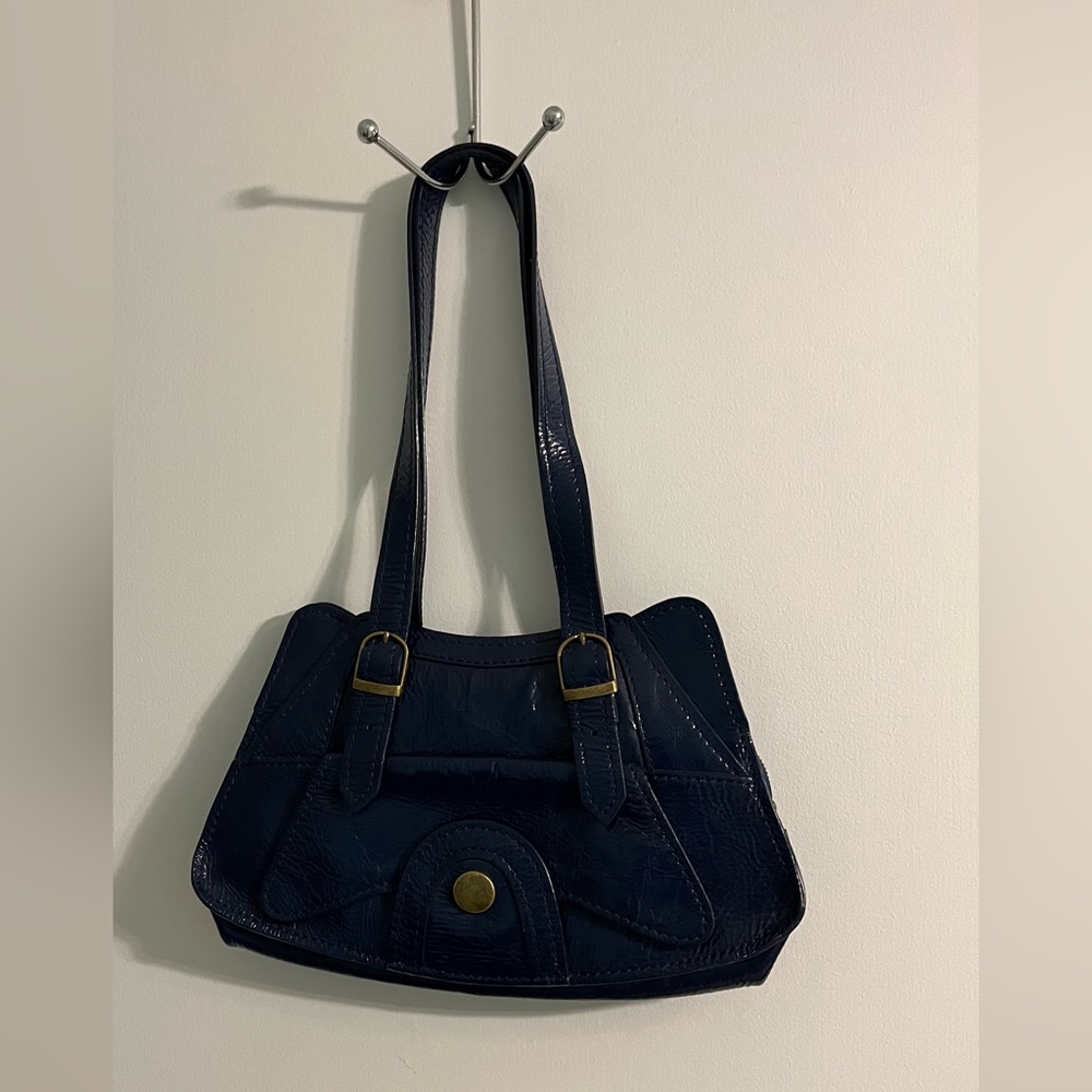 Anthropologie Bica Cheia Navy Patent Hobo